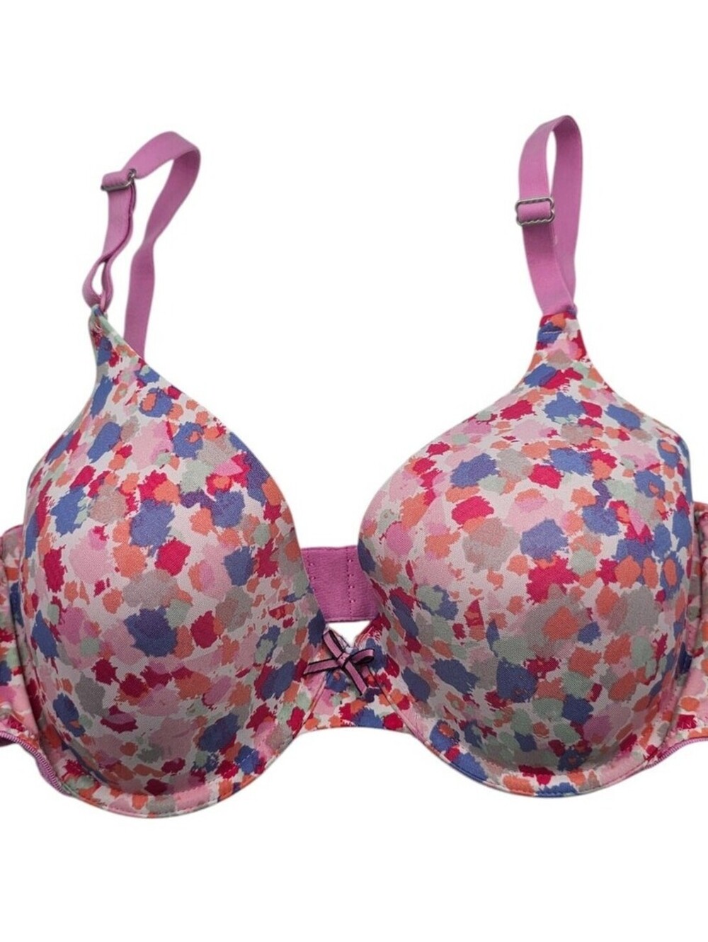 Self Expressions by Maidenform Sz 36D Classic T Shirt Bra Pink w/ Colorful Dots